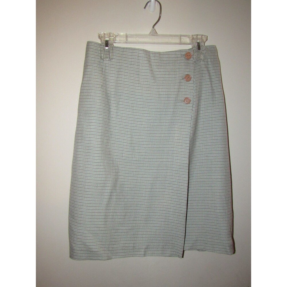 Worthington Womens 14 Skirt Houndstooth Side Elastic Button Faux Wrap Preppy